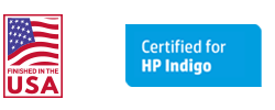 Finished in the USA and Certified for HP Indigo badges